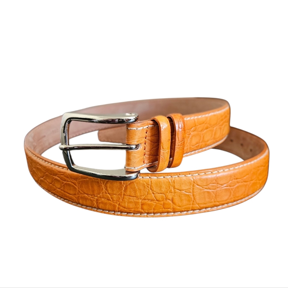 Claudio Orciani Men's Orange/ Cognac Croc Embossed Leather Belt Size 100 (L)